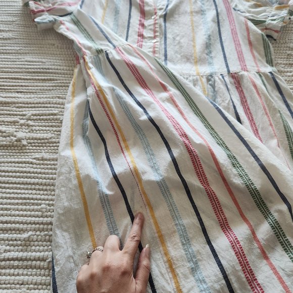 dRA Los Angeles Rainbow Striped Button Down Midi Dress 100% Cotton Size L - Picture 12 of 17